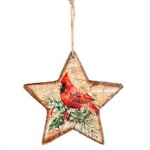 Star cardinal star wood ornament